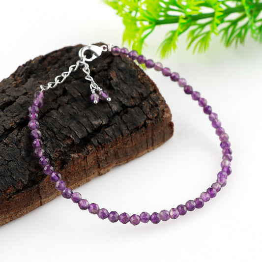 Genuine Amethyst Beads Bracelet | Natural Micro-Faceted Purple Gemstone