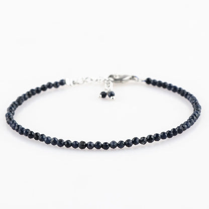 Genuine Blue Sapphire Beads Bracelet | Natural Micro-Faceted Gemstone Armonia
