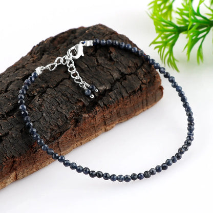 Genuine Blue Sapphire Beads Bracelet | Natural Micro-Faceted Gemstone Armonia