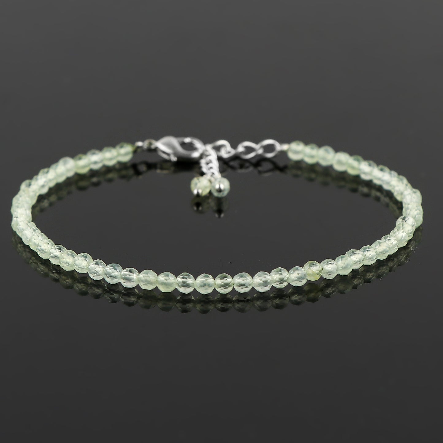 Natural Prehnite Gemstone Bracelet | Micro-Faceted Green Crystal Beads