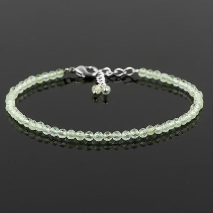 Natural Prehnite Gemstone Bracelet | Micro-Faceted Green Crystal Beads