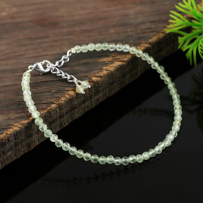 Natural Prehnite Gemstone Bracelet | Micro-Faceted Green Crystal Beads