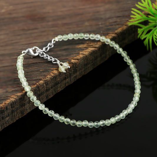 Natural Prehnite Gemstone Bracelet | Micro-Faceted Green Crystal Beads