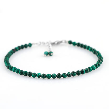 Natural Malachite Gemstone Bracelet | Micro-Faceted Green Beads Jewelry