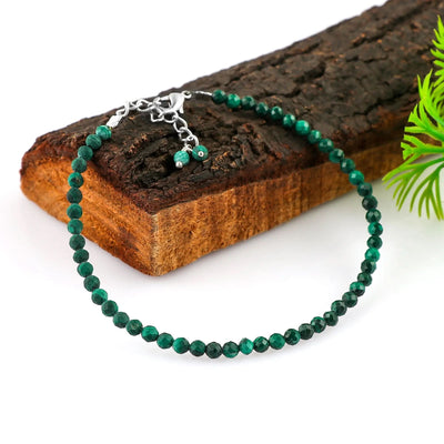 Natural Green Malachite Bracelet — Micro Faceted Stone Beads |  silver plated | Jade Style Green Gemstone Bracelet
