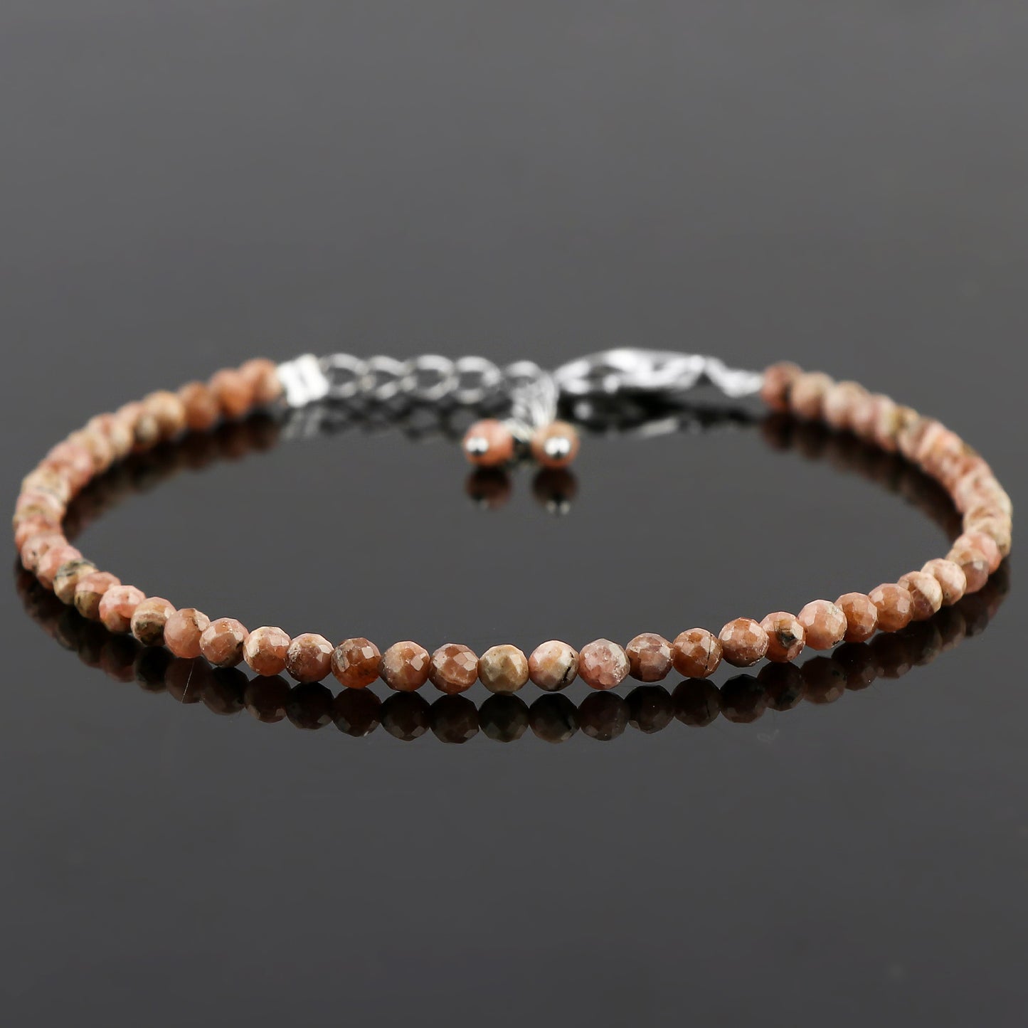 Natural Rhodochrosite Micro-Faceted Beads Bracelet | Pink Gemstone