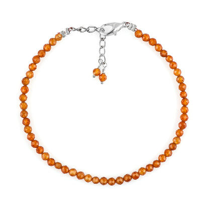 Natural Hessonite Garnet Micro-Faceted Beads Bracelet | Orange Gemstone