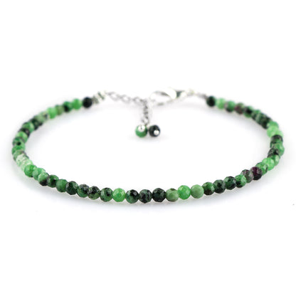 Ruby Zoisite Gemstone Bracelet with Micro-Faceted Round Beads – Natural Crystal Stone