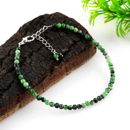 Ruby Zoisite Gemstone Bracelet with Micro-Faceted Round Beads – Natural Crystal Stone