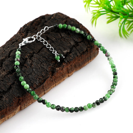Ruby Zoisite Gemstone Bracelet with Micro-Faceted Round Beads – Natural Crystal Stone