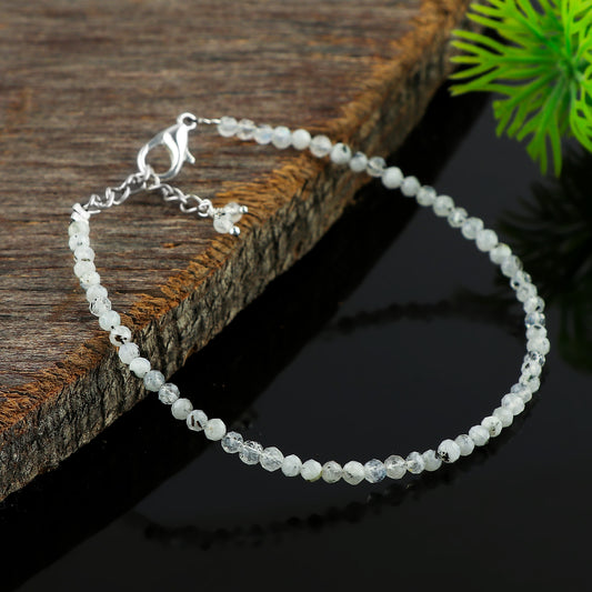 Natural Moonstone Micro-Faceted Round Beads Bracelet – Rainbow Healing Crystal Birthstone Jewelry