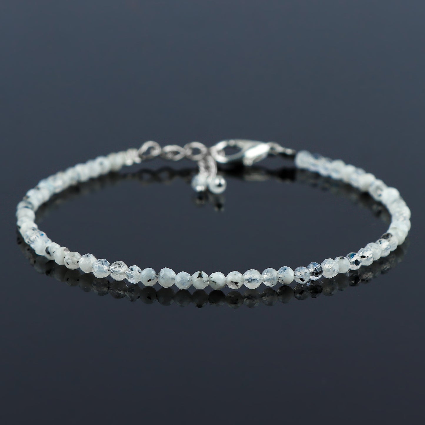 Natural Moonstone Micro-Faceted Round Beads Bracelet – Rainbow Healing Crystal Birthstone Jewelry