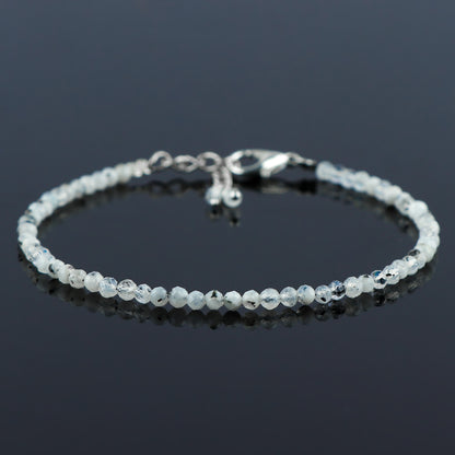 Natural Moonstone Micro-Faceted Round Beads Bracelet – Rainbow Healing Crystal Birthstone Jewelry