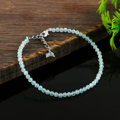 Natural Aquamarine Gemstone Micro-Faceted Beads Bracelet – Healing Crystal Birthstone Jewelry
