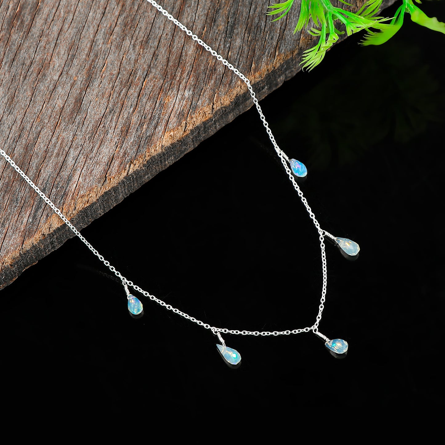 Dazzling designs in a Necklace with 18 Ct 5 Drop Ethiopian Opal in 925 silver