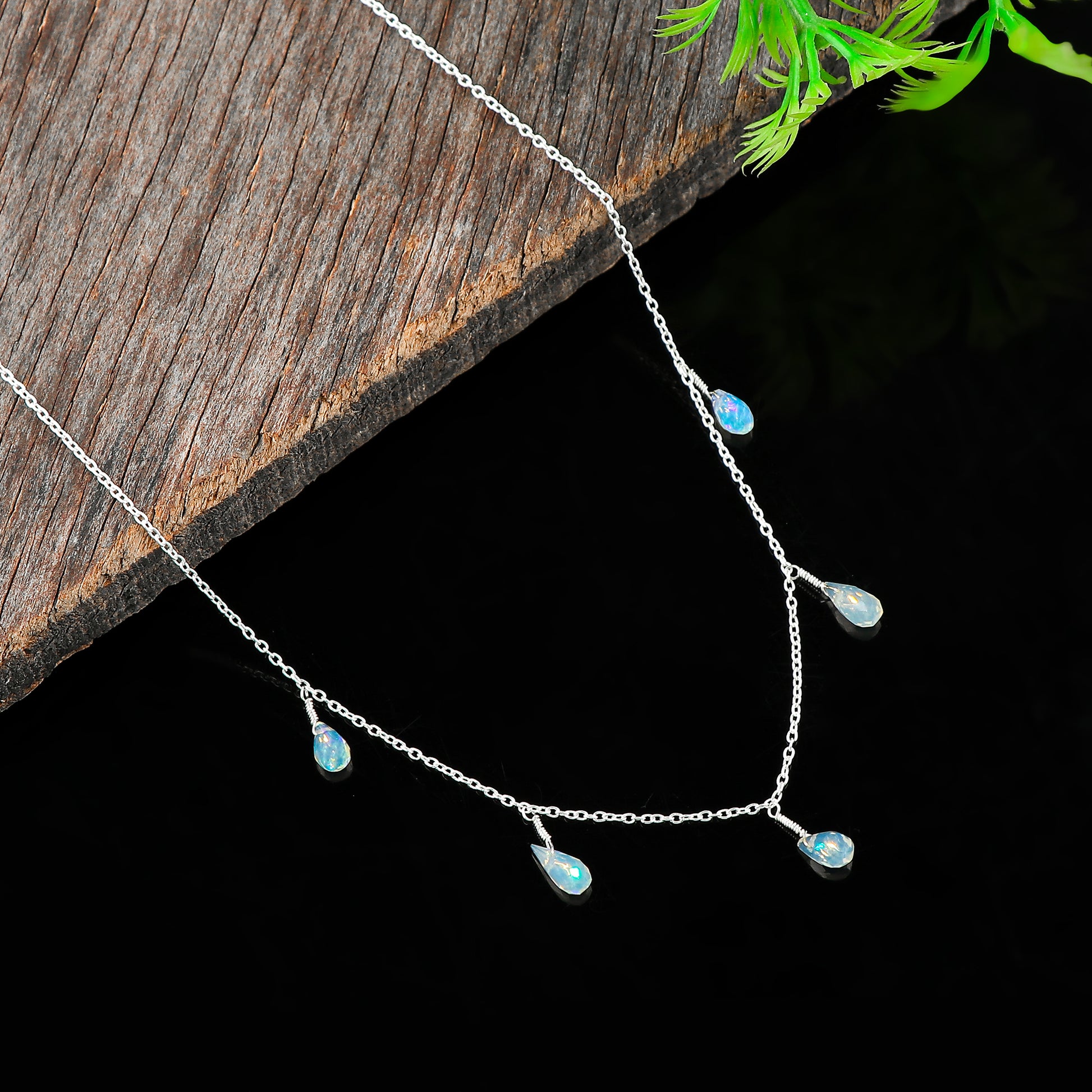 Dazzling designs in a Necklace with 18 Ct 5 Drop Ethiopian Opal in 925 silver