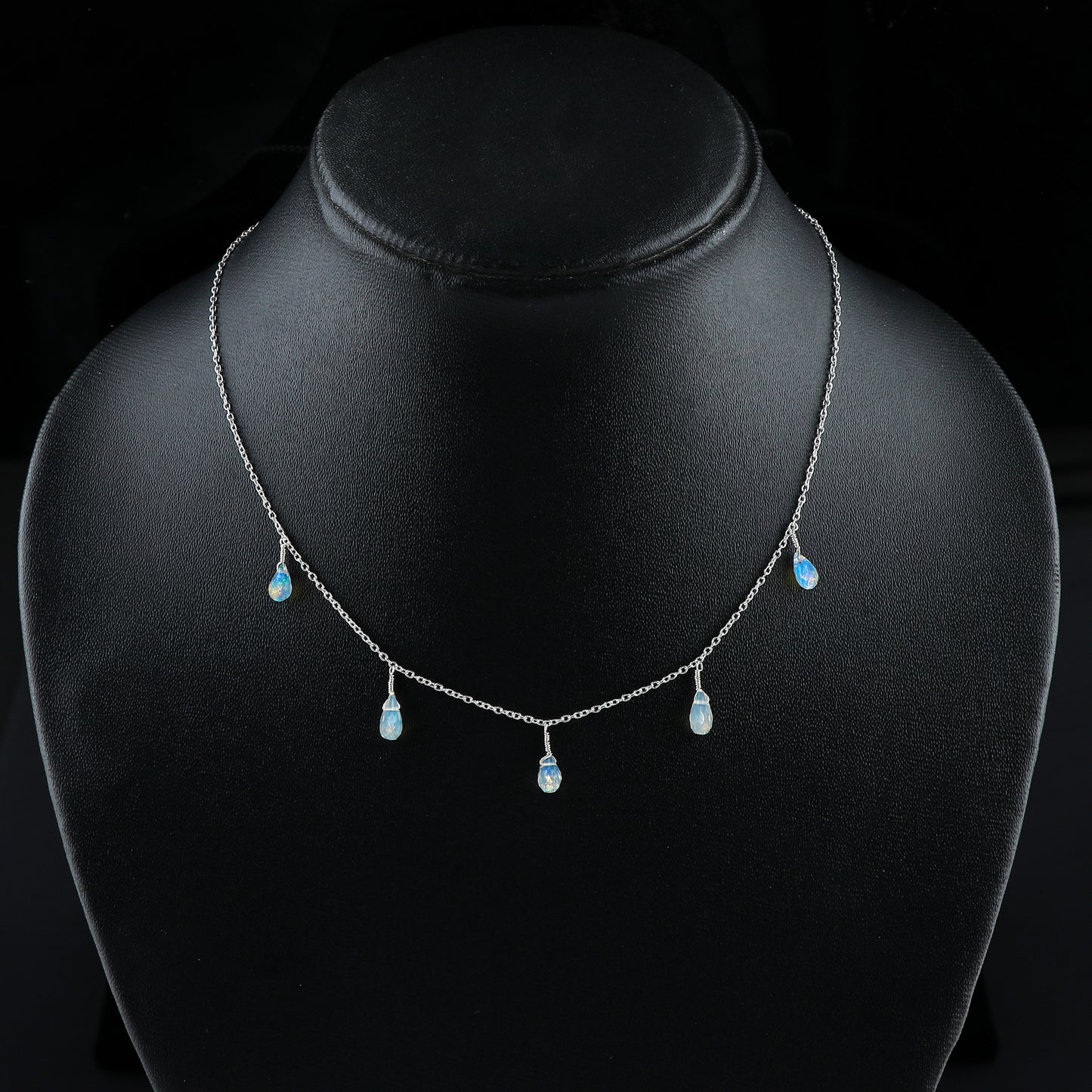 Captivating Gemstone jewelry in 925 silver with 18 Ct 5 Drop Ethiopian Opal Necklace