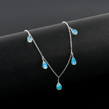 Shining Necklace in 22 Ct 7 Drop Ethiopian Opal polished with 925 Silver