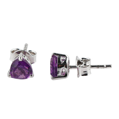 Amethyst Heart Stud Earrings | Brilliant Cut Purple Gemstone Jewelry