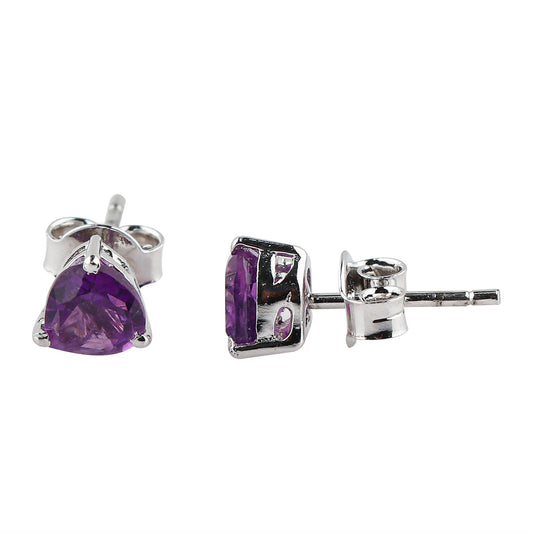 Natural Amethyst Heart-Shaped Stud Earrings – Brilliant Cut Gemstone