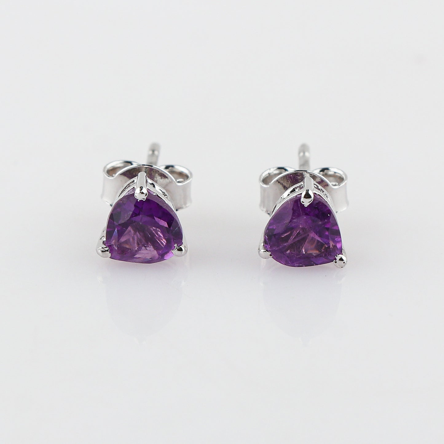 Natural Amethyst Heart-Shaped Stud Earrings – Brilliant Cut Gemstone
