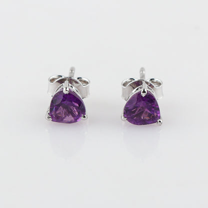 Natural Amethyst Heart-Shaped Stud Earrings – Brilliant Cut Gemstone