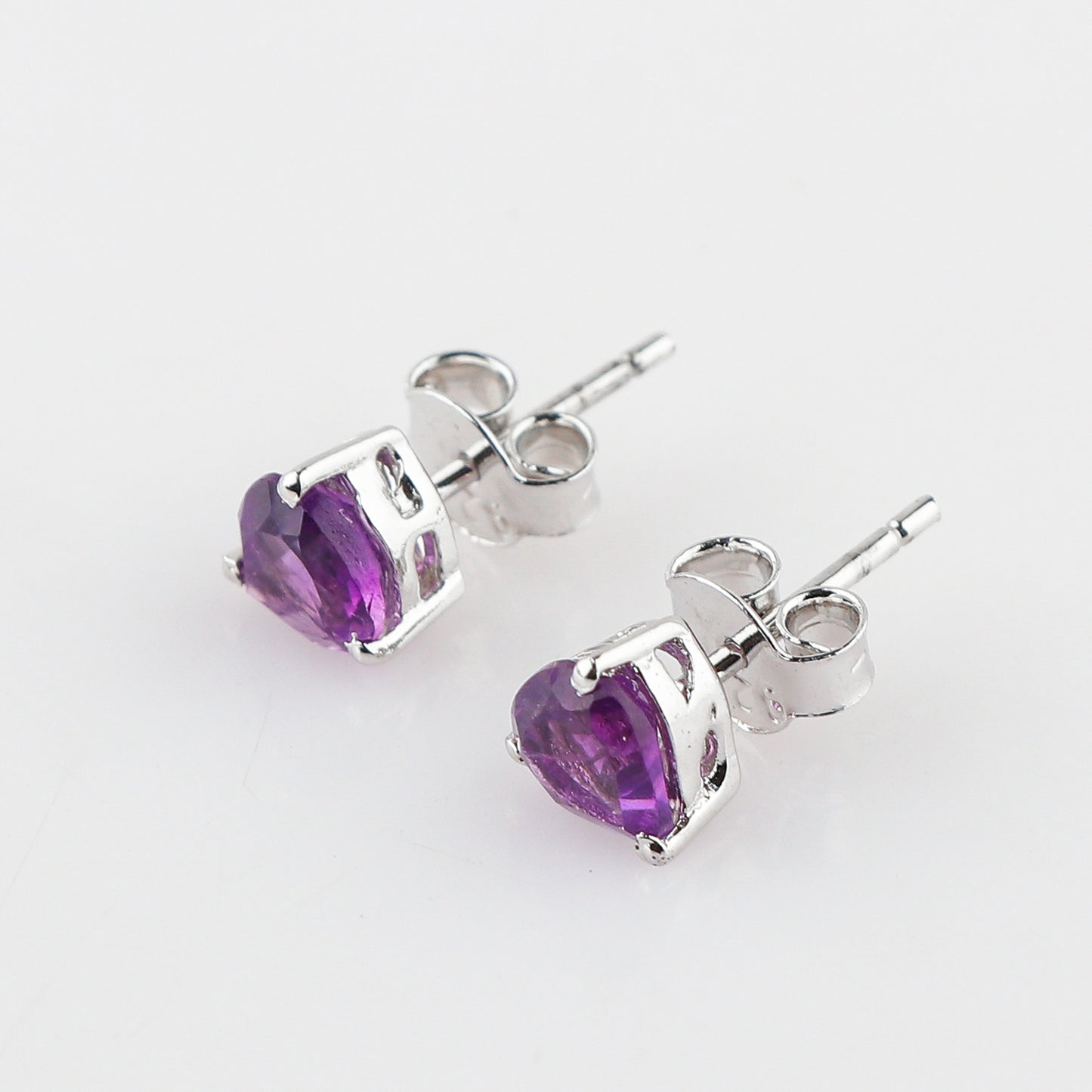 Natural Amethyst Heart-Shaped Stud Earrings – Brilliant Cut Gemstone