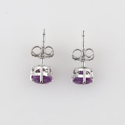 Natural Amethyst Heart-Shaped Stud Earrings – Brilliant Cut Gemstone