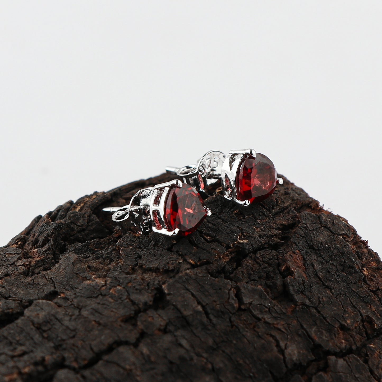 Romantic Red Garnet Heart Shape Stud Earrings | Brilliant Cut Natural Gemstone