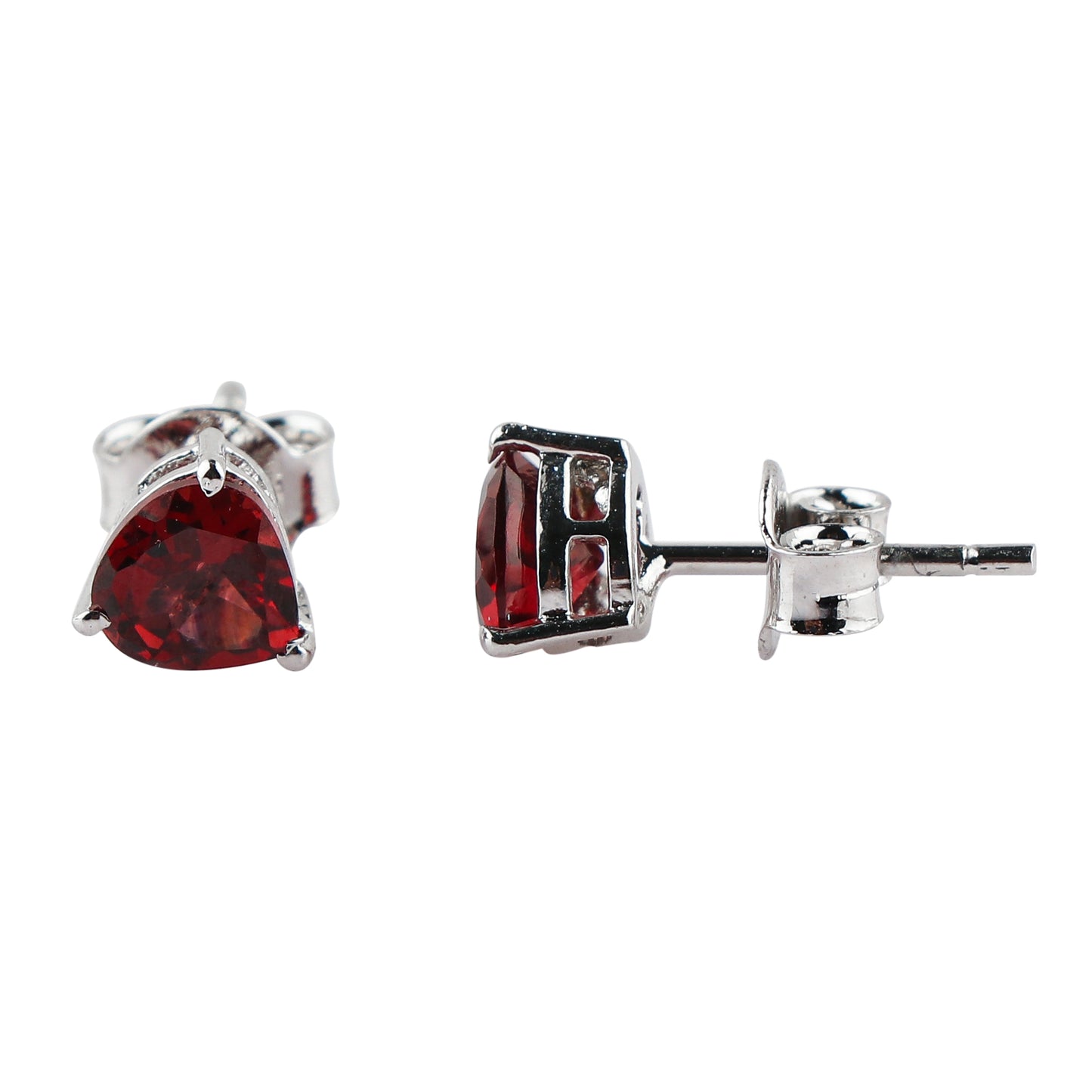 Romantic Red Garnet Heart Shape Stud Earrings | Brilliant Cut Natural Gemstone