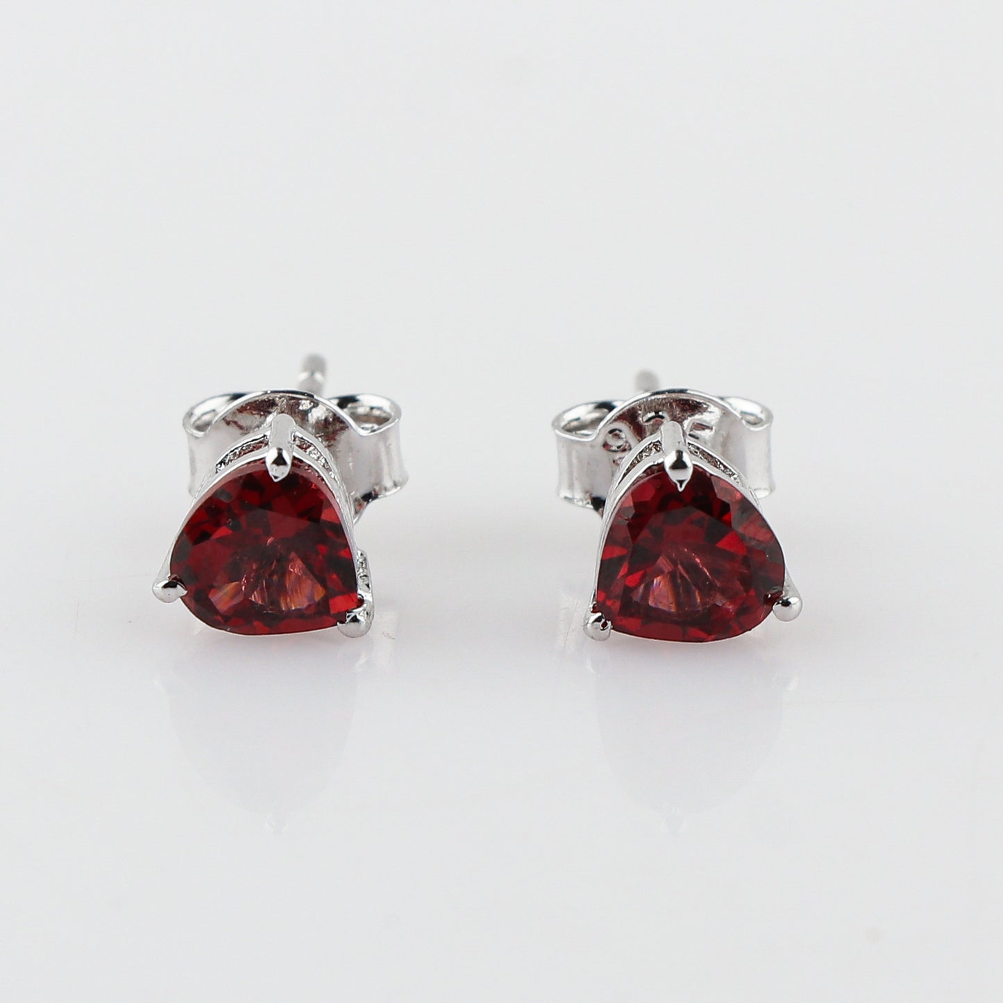Romantic Red Garnet Heart Shape Stud Earrings | Brilliant Cut Natural Gemstone
