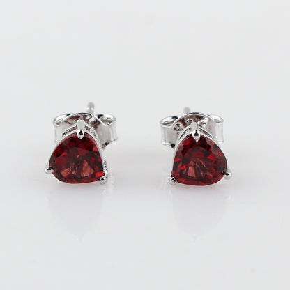 Romantic Red Garnet Heart Shape Stud Earrings | Brilliant Cut Natural Gemstone