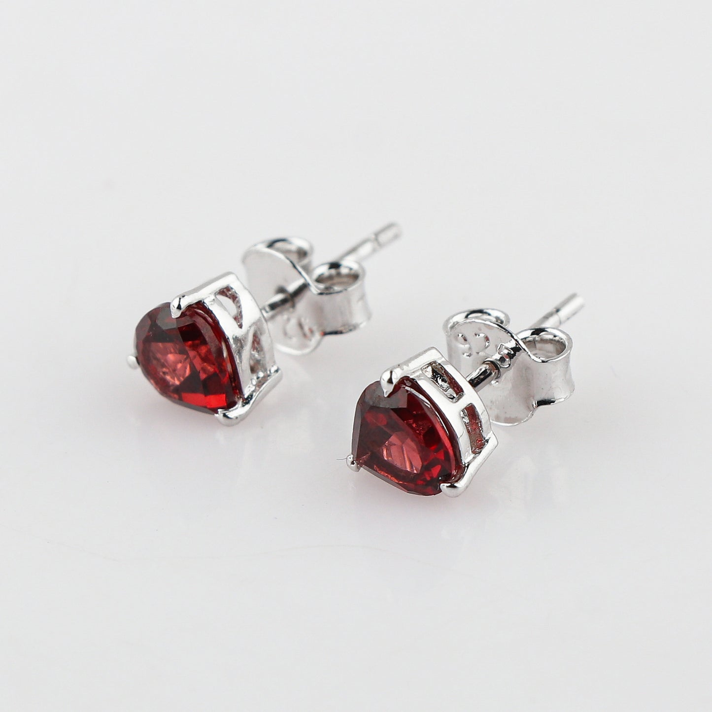 Romantic Red Garnet Heart Shape Stud Earrings | Brilliant Cut Natural Gemstone