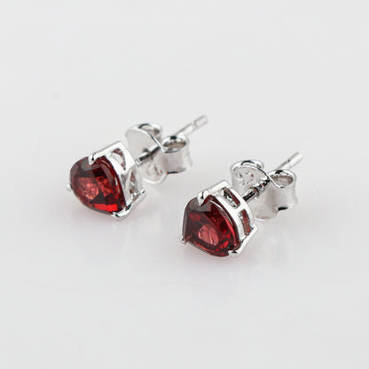 Romantic Red Garnet Heart Shape Stud Earrings | Brilliant Cut Natural Gemstone