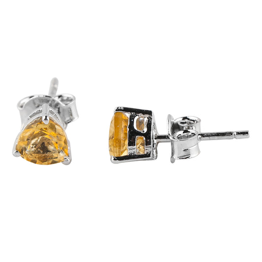 Natural Madeira Citrine Crystal Stud Earrings | Heart‑Shape Gem in 925 Sterling Silver