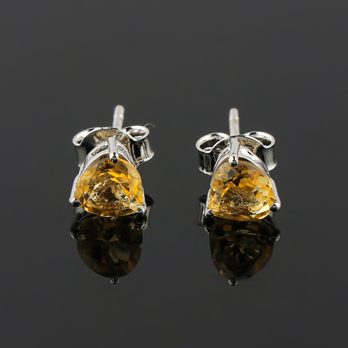 Natural Madeira Citrine Crystal Stud Earrings | Heart‑Shape Gem in 925 Sterling Silver
