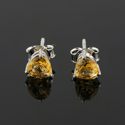 Natural Madeira Citrine Crystal Stud Earrings | Heart‑Shape Gem in 925 Sterling Silver