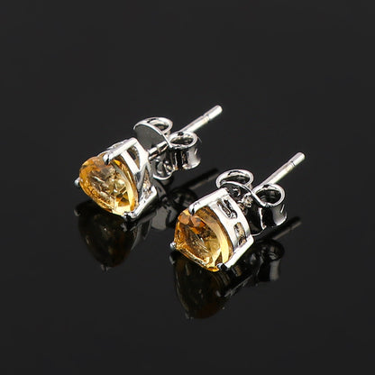 Natural Madeira Citrine Crystal Stud Earrings | Heart‑Shape Gem in 925 Sterling Silver