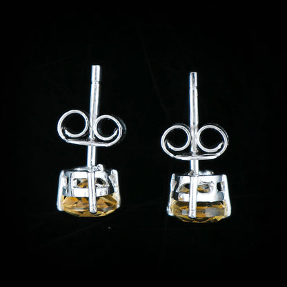 Natural Madeira Citrine Crystal Stud Earrings | Heart‑Shape Gem in 925 Sterling Silver
