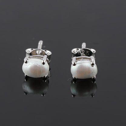 Natural White Pearl Oval Stud Earrings 925 Sterling Silver | Elegant Gemstone Jewelry