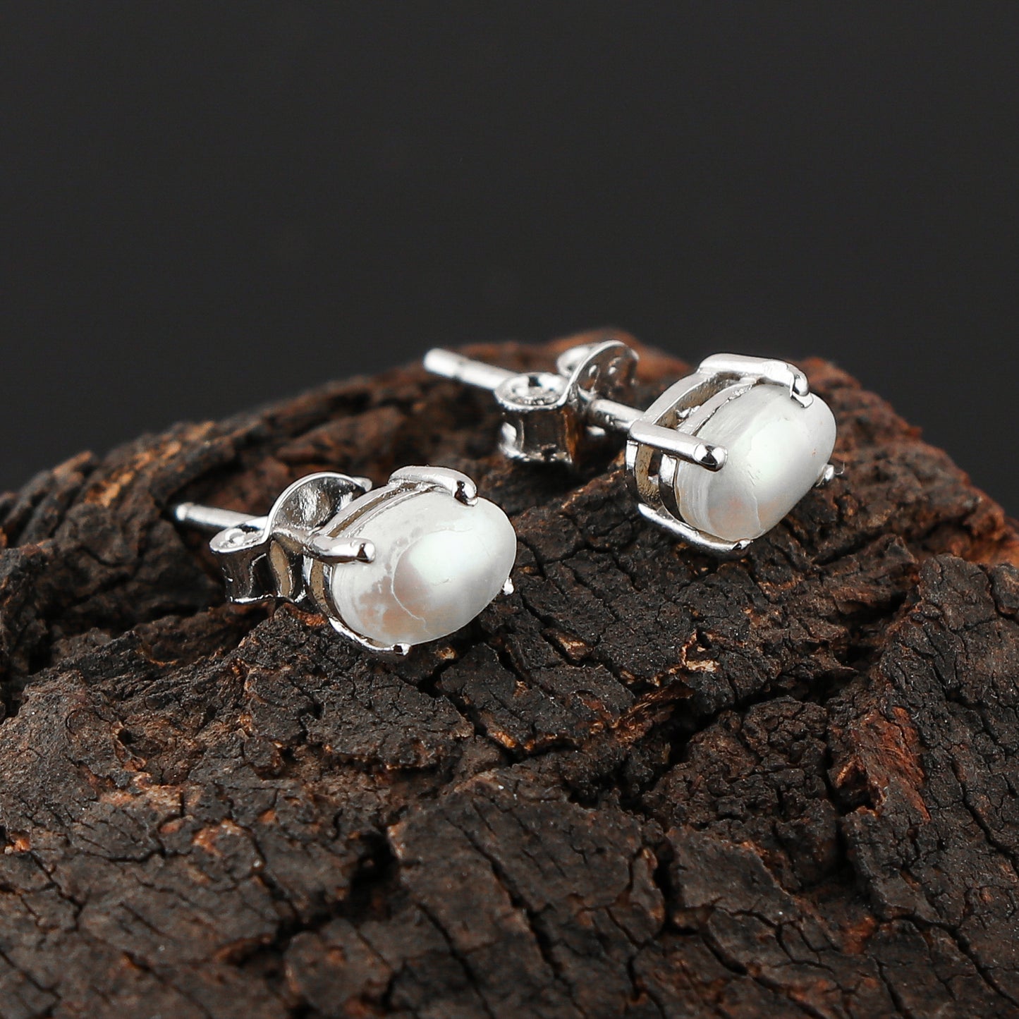 Natural White Pearl Oval Stud Earrings 925 Sterling Silver | Elegant Gemstone Jewelry