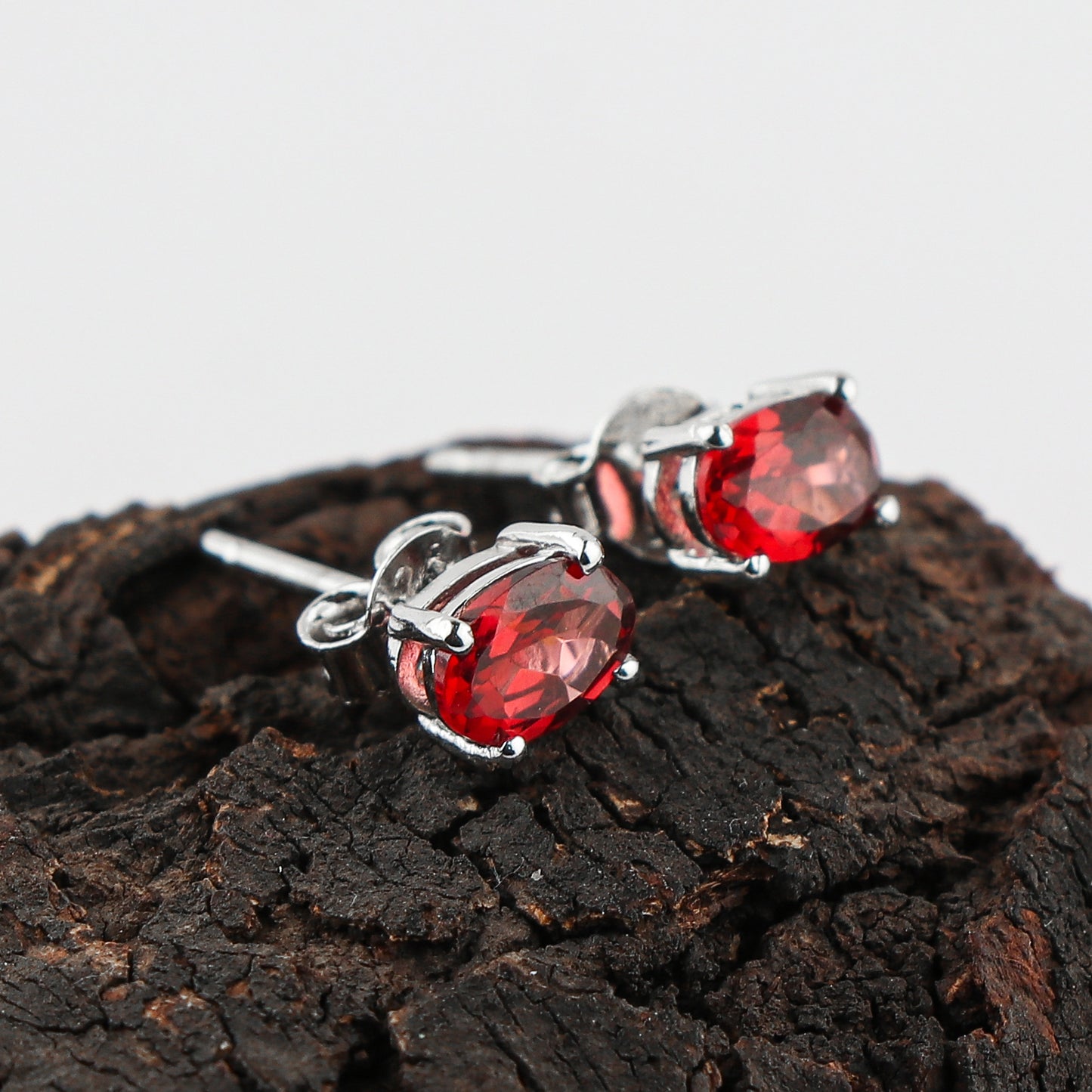 Red Garnet Crystal Stud Earrings | Brilliant‑Cut Oval Natural Gem in 925 Sterling Silver