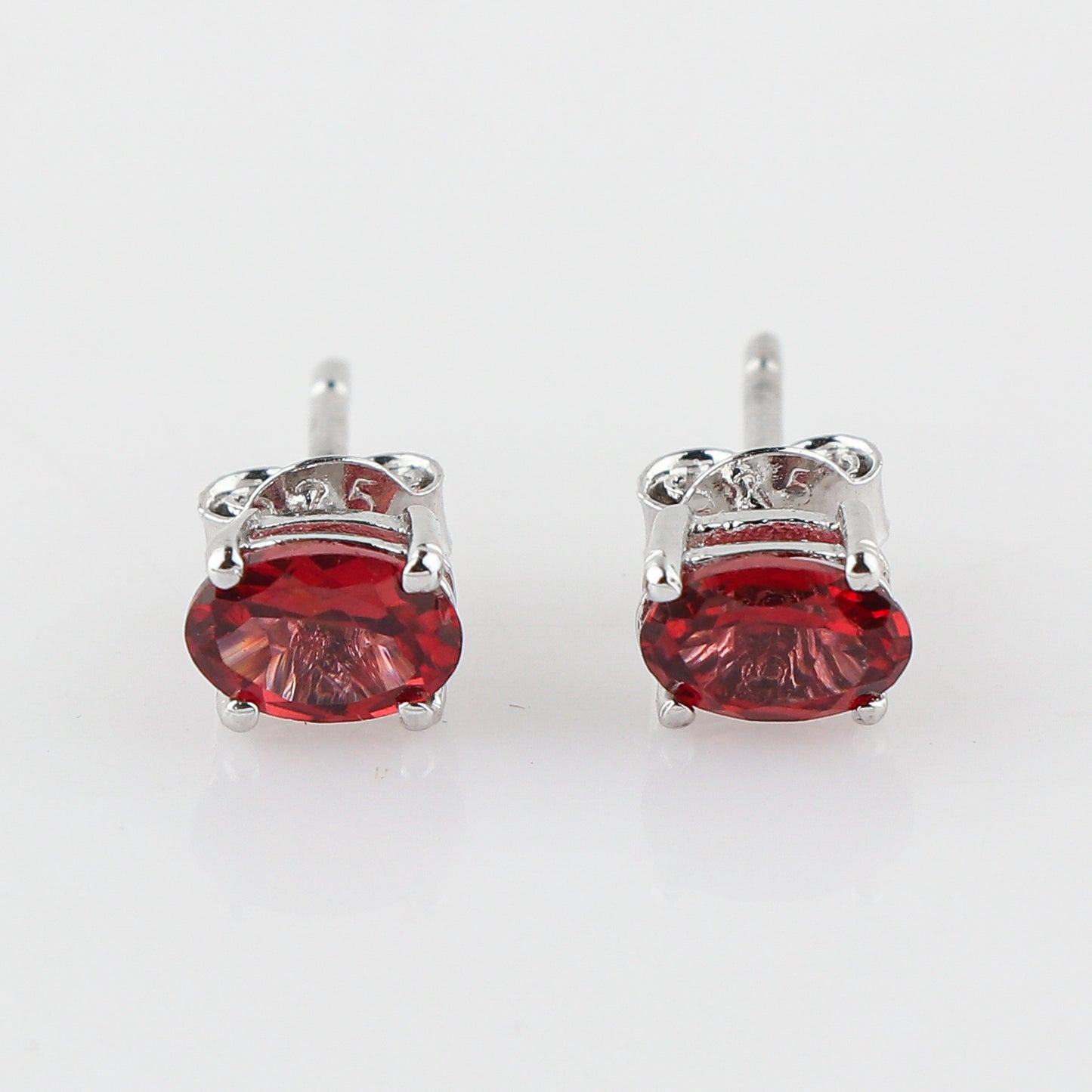 Red Garnet Crystal Stud Earrings | Brilliant‑Cut Oval Natural Gem in 925 Sterling Silver