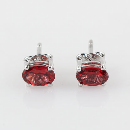 Red Garnet Crystal Stud Earrings | Brilliant‑Cut Oval Natural Gem in 925 Sterling Silver