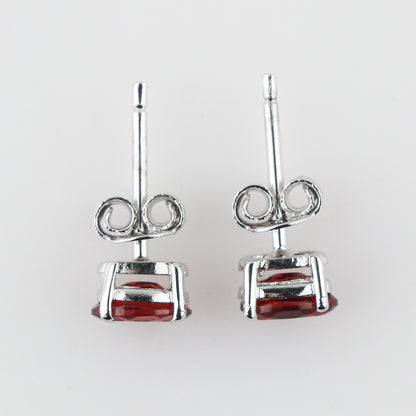 Red Garnet Crystal Stud Earrings | Brilliant‑Cut Oval Natural Gem in 925 Sterling Silver