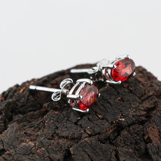 Red Garnet Crystal Stud Earrings | Brilliant‑Cut Oval Natural Gem in 925 Sterling Silver