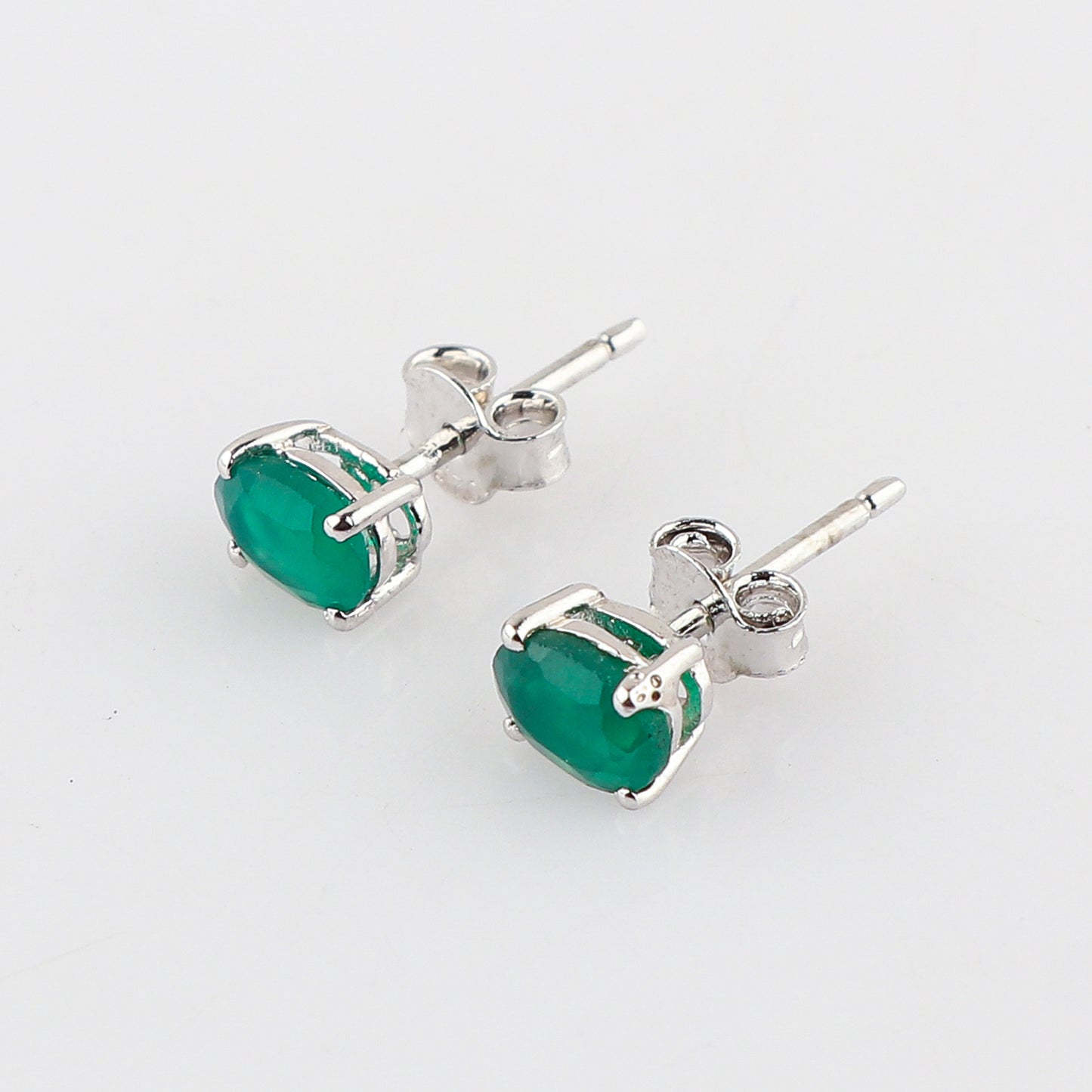 Natural Green Onyx Oval Stud Earrings 925 Sterling Silver | Elegant Gemstone Jewelry