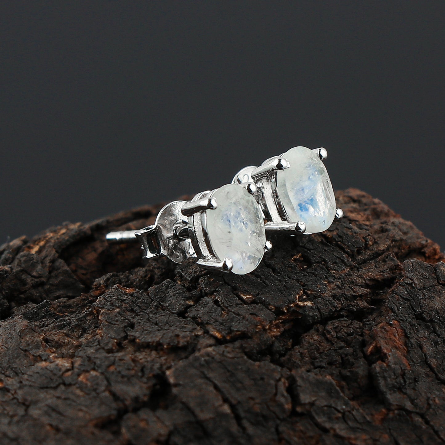 Natural Moonstone Oval Stud Earrings 925 Sterling Silver | Brilliant Cut Gemstone Jewelry