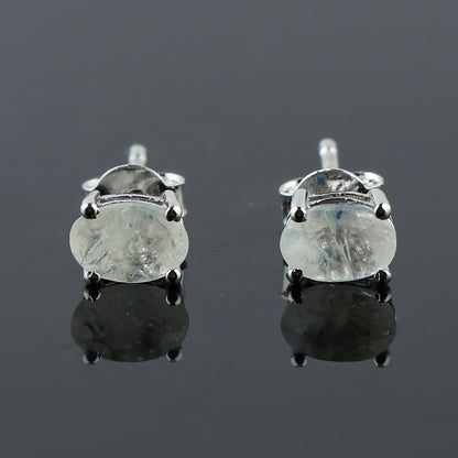 Natural Moonstone Oval Stud Earrings 925 Sterling Silver | Brilliant Cut Gemstone Jewelry