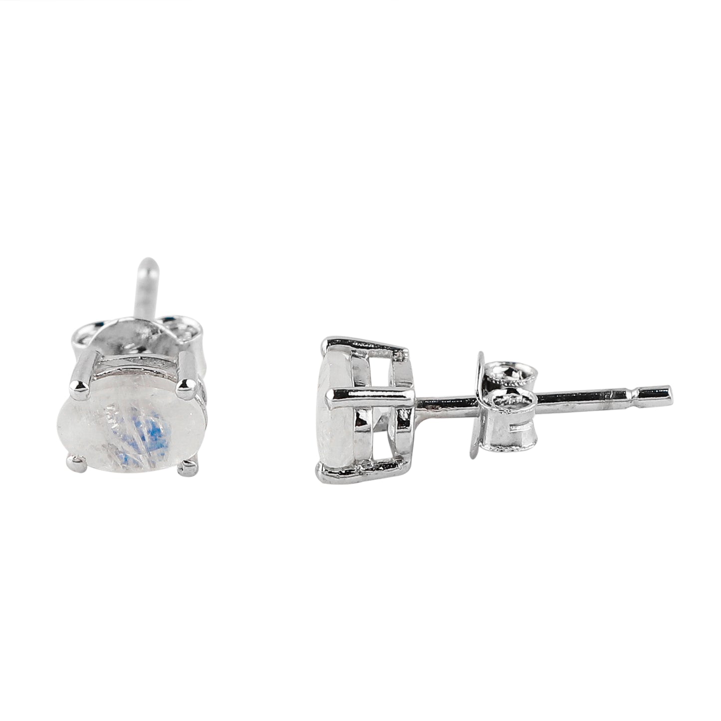 Natural Moonstone Oval Stud Earrings 925 Sterling Silver | Brilliant Cut Gemstone Jewelry